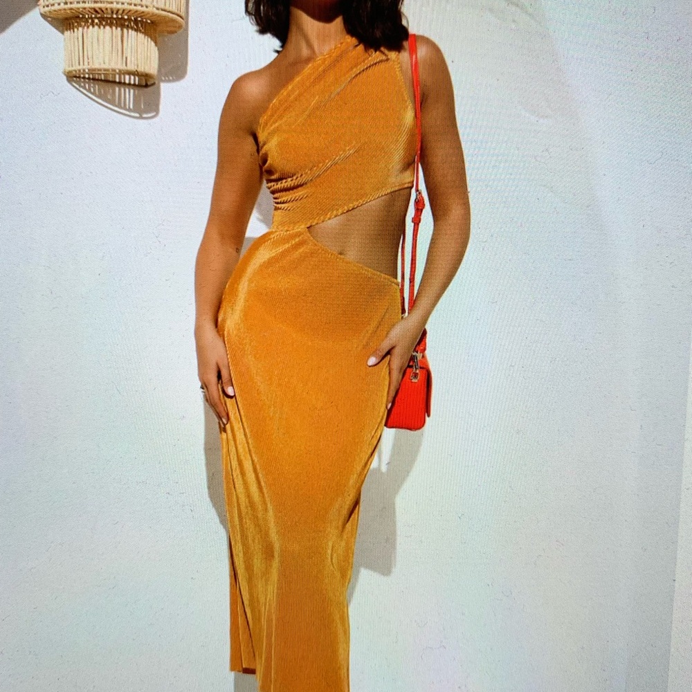Hello Molly One-Shoulder Mustard Dress